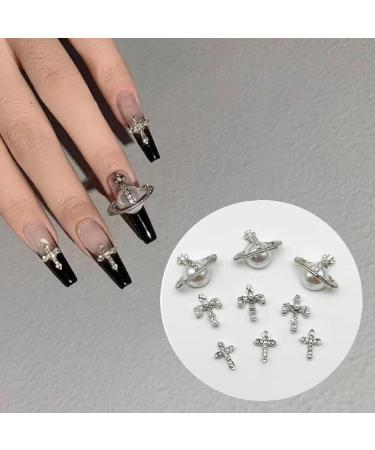 FINEPOTY Nail Charms 30 piece Set For DIY Nail Art Design Nail Accessories Nail Rhinestones Pearl and Diamond Cross Charms - Buy Online on GoSupps.com