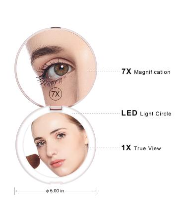 Benbilry LED Lighted Travel Makeup Mirror | 1x/7x Magnification | Portable 5 Inch Dual Sided Vanity Mirror with Lights | Rose Gold Compact Illuminated Cosmetic Mirror - Buy Online on GoSupps.com