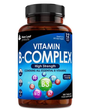 Vitamin B Complex - 365 Small Tablets (One Year Supply) High Strength All 8 B Vitamins B1-B2-B3-B5-B6-B12 Biotin Folic Acid and Vitamin C - Reduction of Tiredness Energy & Immune Support - UK Made