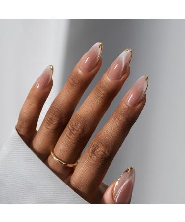 BTArtbox Press On Nails Almond - Cat Eye Fall Press On Nails Medium Fake Nails with 3D Sculpting Metallic Design Supremely Fit & Glossy Glue On Nails in 15 Sizes Knightshield A2-Knightshield