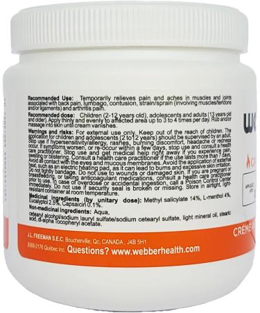 Webber Activ+ Capsaicine Extreme Analgesic Topical Cream with Vitamin E relieves pain articular pain stiffness muscle pain joints pain back pain contusion sprain strain inflammation sore muscles restless legs sore legs menthol cold sensation moisturizing  - Buy Online on GoSupps.com