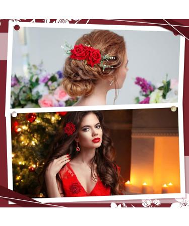 Geyoga 6 Pcs Red Rose Flower Hair Clip & Comb Set - Bridal Wedding Flower Hair Accessories for Women & Girls - Buy Online on GoSupps.com