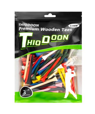 THIODOON Golf Tees Professional Natural Wood Golf Tees Pack of 100, Golfing Tees Multiple Colors Size 3-1/4 inch, 2-3/4 inch or 2-1/8 inch, Tall Golf Tees Bulk Reduce Side Spin and Friction Mixed Color 3-1/4 inch 83mm