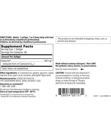 Klaire Labs CoQH - 100mg Ubiquinol | Hypoallergenic Coenzyme Q10 for Mitochondrial Support | 60 Softgels - International Shipping Available - Buy Online on GoSupps.com