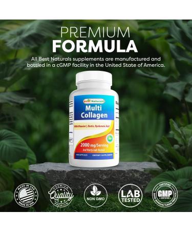 Best Naturals Multi Collagen Pills 2000mg for Women & Men - Hydrolyzed Collagen Peptides Capsules for Hair Skin and Nails with Types I II III V X Biotin Hyaluronic Acid & Vitamin C 180 Count (Pack of 1) - Buy Online on GoSupps.com