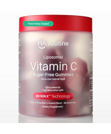 Haroutine Liposomal Vitamin C Sugar-Free Gummies - 500mg 60 Gummies 30 Servings Immunity Booster Collagen Support Antioxidant Eco-Friendly Jar- Strawberry Guava Flavor