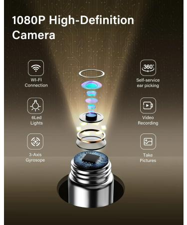 Bebird Ear Cleaner Kit with 1080p Camera and 6 Replacement Scoops - Black | for iPhone, iPad, Android Phones - Earwax Removal Tool and Storage Box for Adults - Buy Online on GoSupps.com