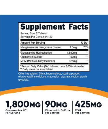Nutricost Glucosamine 1800mg with Chondroitin & MSM - 240 Tablets, Joint Support Formula, Non-GMO, Gluten Free - Buy Online on GoSupps.com