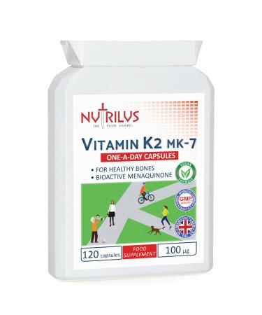Vitamin K2 MK-7 120 Daily Capsules 100mcg - Highly Bioavailable - Vegan Supplement - Bone Health - Calcium Distribution