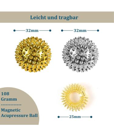 Magnetic Acupressure Balls & Hedgehog Massage Rings Set - Stress Relief & Relaxation | 2 Pcs Acupressure Balls & 3 Pcs Finger Massage Rings (Gold) | International Shipping - Buy Online on GoSupps.com
