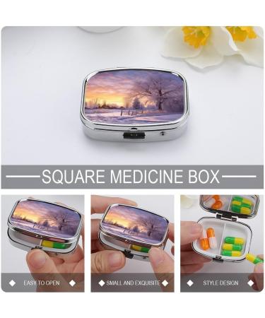 Pill Box Winter Print | 2 Compartment Portable Medicine Organizer | Decorative Metal Pill Case for Pocket & Purse - Shop Now - Buy Online on GoSupps.com