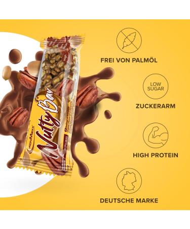 Ironmaxx Nutty Bar - Pecan Caramel Milk Chocolate (12x40g) | Gluten-Free Protein Nut Bar with Real Whole Nuts | No Palm Oil - Buy Online on GoSupps.com