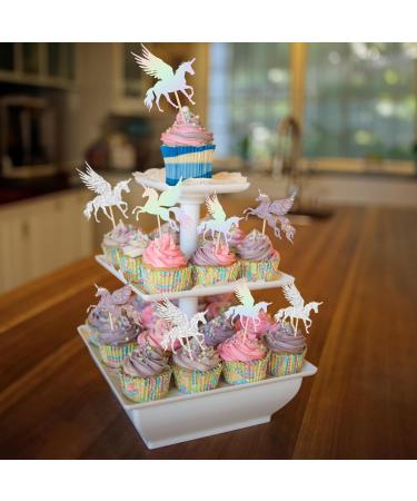 Gyufise 24Pcs Unicorn Cupcake Toppers Wing Unicorn Laser Silver Glitter Unicorn Horn Cupcake Picks for Baby Shower Birthday Wedding Engagement Party Cake Decorations Supplies - Buy Online on GoSupps.com