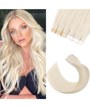 Silk-Co Tape in Extensions Real Hair 20stk Light version Tape Extensions Real Hair Remy Hair Extensions Tape In Hair Extension Adhesive Skin Weft 30g 70# Bleich Weiß 60cm