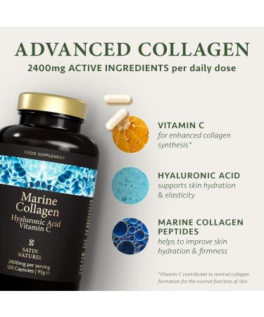 Marine Collagen Capsules with Hyaluronic Acid & Vitamin C - 2400mg High Strength - Skin, Joints & Hair - 120 Capsules - Satin Naturel - Buy Online on GoSupps.com