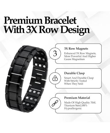 Jecanori Men's Titanium Steel Magnetic Bracelet - 3X Ultra Strength with 57 Magnets (3500 Gauss) | Adjustable Wristband with Free Tool and Gift Box - Black - Buy Online on GoSupps.com