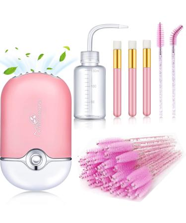 Lash Fan,Shmian USB Mini Portable Lash Dryer with 50 Lash Shampoo Brush 3 Nose Blackhead Facial Cleaning Brush 1 Plastic Wash Bottle for Eyelash Extension Supplies (Pink 1)