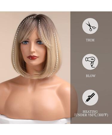 HAIRCUBE Blonde Bob Wig with Bangs | Short Natural Synthetic Wig for Daily Use - Creamy Champagne White - Buy Online on GoSupps.com