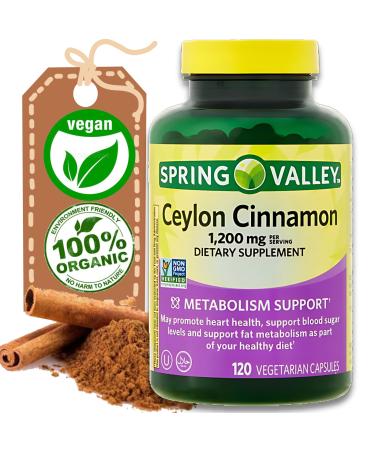 THREE PEBBLES Organic Ceylon Cinnamon Vegetarian Capsules - 120 Count Spring Valley