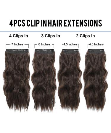 Natural Brown Long Wavy Clip in Hair Extensions - 4pcs Full Head Synthetic Fiber Pieces for Women - Buy Online on GoSupps.com