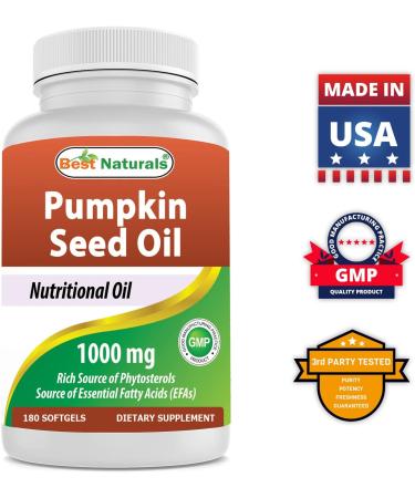 Best Naturals Pumpkin Seed Oil 1000mg - Bladder Control Support - 180 Softgels - Buy Online on GoSupps.com