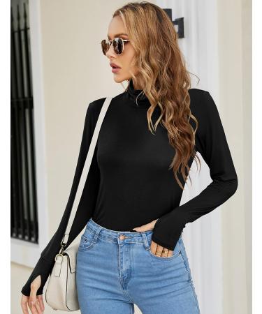 Luya Women's Long Sleeve Turtleneck Active T-Shirt with Thumb Holes - Large Black - Buy Online on GoSupps.com