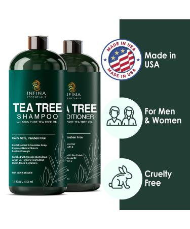 Tea Tree Shampoo & Conditioner Set - Deep Cleansing Strengthening & Shine for Dry Scalp - 16 fl oz - For Men & Women - International Shipping Available - Buy Online on GoSupps.com