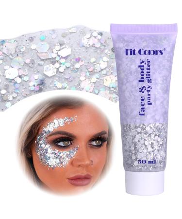 Body Glitter Gel Festival Glitzer Face 50ml Glitter Liquid Gel Body Glitzer Festival Accessories Glitter for Make Up Cosmetic Festival Party DIY Nail Lips (Silver) - Buy Online on GoSupps.com
