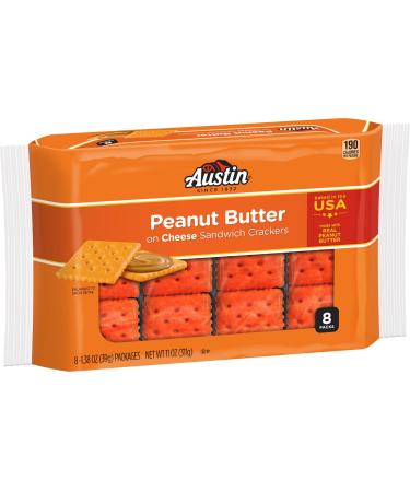 Austin Sandwich Crackers, Single Serve Snack Crackers, Office and Kids Snacks, Peanut Butter on Cheese, 11oz Tray (8 Packs)