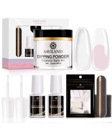 Saviland Dip Powder Nail Starter Kit Dip Powder System with nail glue nail files nail files acrylic shape tips fast nail extension set no U V/LED nail lamp for French Manicure Nail Art required