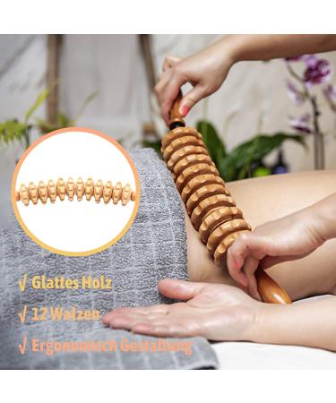 Buy 41cm Wooden Fascia Rod & 12-Wheel Massage Scooter - Natural Wood Roller for Neck Legs & Back Relief | International Shipping Available - Buy Online on GoSupps.com