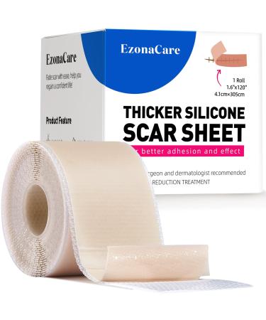 Thicker Silicone Scar Sheets Medical Grade Silicone Scar Tape Roll (118" x 16") Effective Strong Stickiness Scar Sheets for Surgical Scars Keloid C-Section Burn Acne 1.6" x 118"