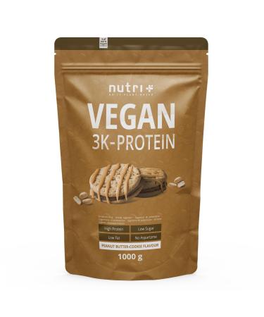 Vegan protein powder powder butter cookie 1kg - 79.1% protein - 3K protein powder peanut butter cookies - protein powder 1000g without milk & lactose - Nutri + vegan peanut butter cookie 1 kg (1 Pack)