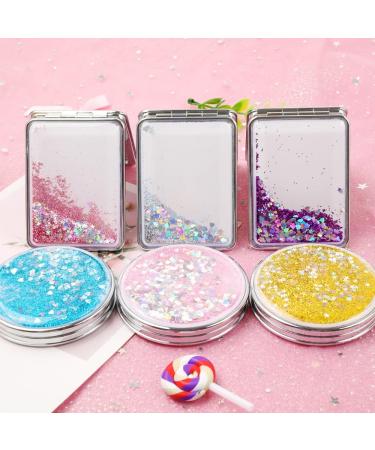 HSYHERE Creative Quicksand Double-Sided Makeup Mirror - Silver Square Design - Buy Online on GoSupps.com