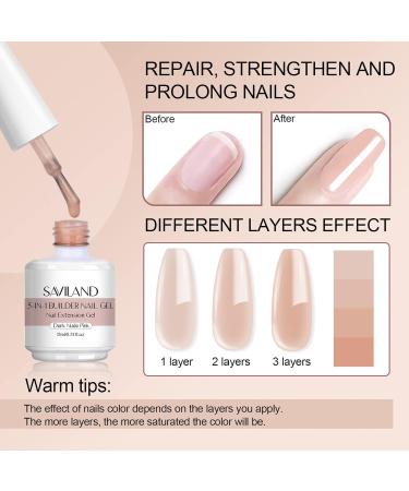 Saviland 5 in 1 Dark Nudes Pink Builder Nail Gel 15ml - Builder Base Strengthening Gel for Nail Repair, Reinforcement, and Extension - UV/LED Gel for Easy Nail Art - Buy Online on GoSupps.com