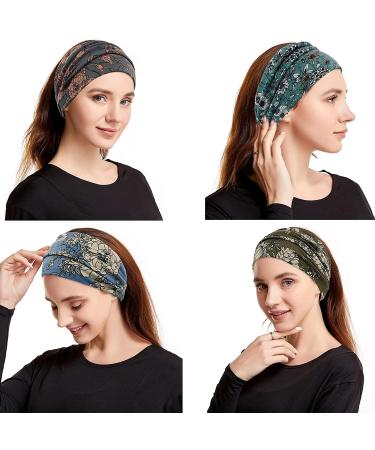 YONUF Wide Boho Headbands for Women - 4 Pack Fashion Headband Set for Yoga Workout and African Head Wraps - Flower Patterns - Buy Online on GoSupps.com