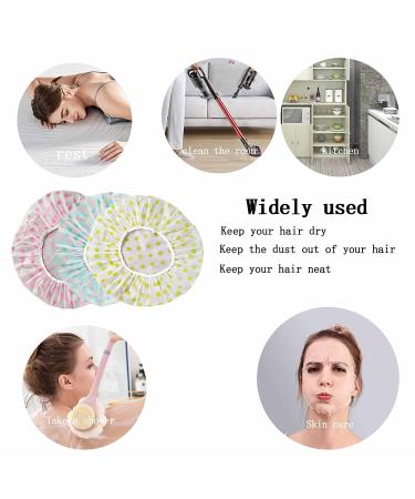 Waterproof EVA Plastic Shower Caps - Set of 3 Polka Dot Pattern Bath Caps for Women - Reusable Elastic Hair Protection - Buy Online on GoSupps.com