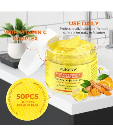 OUKEYA Facial Pads with Turmeric and Kojic Acid Gentle Cleansing Pads with Vitamin C Chamomile and Grapefruit Seed Extract Moisturizing and Soothing for the Face 50 Pieces - Buy Online on GoSupps.com