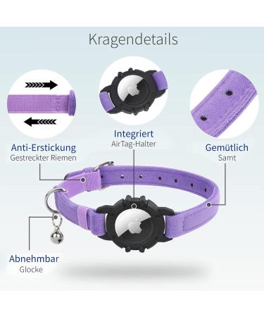 Jiaarui Airtag Cat Collar - Soft GPS with Apple AirTag Bracket & Bell Light Tracker for Young Cats (Purple) - Buy Online on GoSupps.com