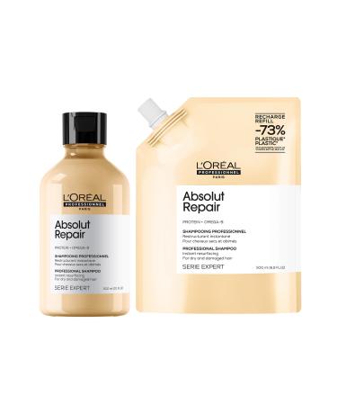 L'Or al Professionnel LOr al Professionnel set with Repairing Shampoo and refill For Dry and Damaged Hair Nourishes the Hair Fiber Intensively With Wheat Protein Absolut Repair 300ml and refill 500ml
