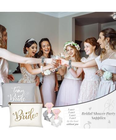 Bride Gift Set - 24 Pieces Bachelorette Proposal, Makeup Bags, Hair Scrunchies, Satin Hair Ties, Wedding Cards - Silver & Gold Theme - Buy Online on GoSupps.com