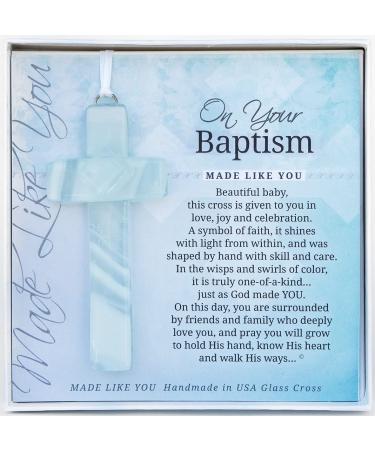 On Your Baptism Beautiful Baby Handmade Aqua Glass Cross