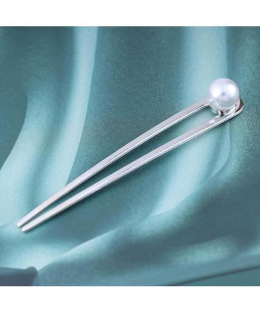 Dervivea French Pearl Hair Pins Silver U-Shape Hair Stick Hair Pin White Pearl Hair Fork Pins Minimalist Metal Updo Sticks Bun Decorative Hair Accessories for Women - Buy Online on GoSupps.com