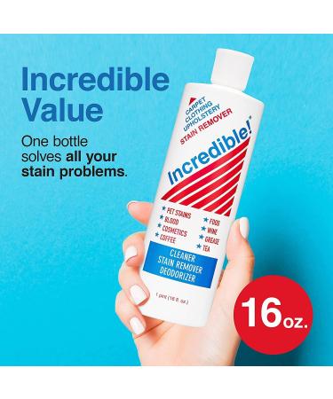 Incredible Stain Remover for Clothes, Carpets & More - Removes Pet Stains, Urine, Odors, Red Wine, Grease, Ink & Coffee Stains - 16 oz (Pack of 2) - Buy Online on GoSupps.com