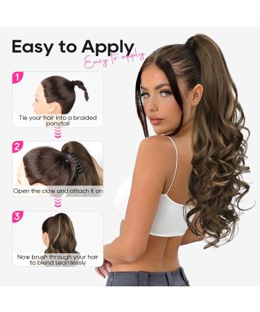 REECHO 24" Ponytail Extension - Claw Clip In Long Curly Wavy Ponytail for Women - Medium Blonde with Highlights - Buy Online on GoSupps.com