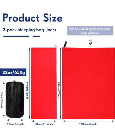 Fleece Sleeping Bag Liner - 3 Pcs, 75 Inch, Adult Size, Cold Weather, Zippered Camping Blanket - Travel Backpacking, Kids, Assorted Colors - Buy Online on GoSupps.com