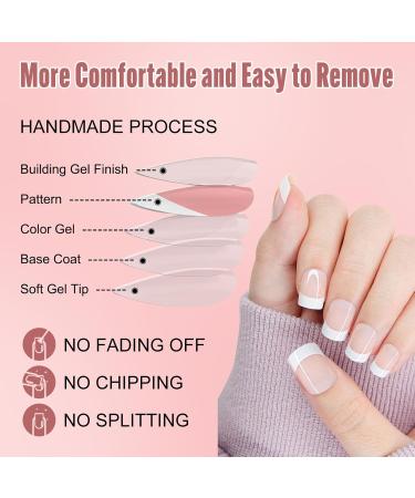 Zahrvia French Press-On Nails | 30 Short Square Artificial Nails - Easy Stick-On Fake Nails for Women & Girls | ZF-White French - Buy Online on GoSupps.com
