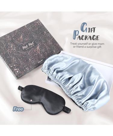 Adjustable Double-Layer Satin Sleeping Bonnet | Silk Hood for Women - Gray Blue/Black - Buy Online on GoSupps.com