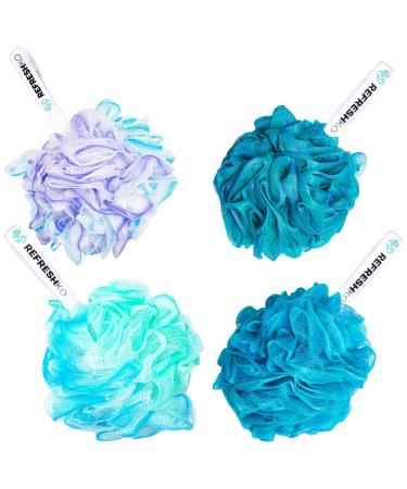 REFRESHKO Bath and Shower Puff Loofah bath Essentials (BLUE 4 * 75g BATH PUFF) BLUE 4*75g BATH PUFF