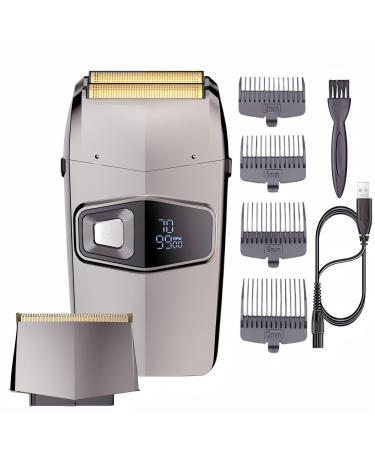 2 in 1 Mens Foil Shaver & Hair Clipper Wet Dry Electric Foil Razor For Men With Beard Trimmer Cordless USB Rechargeable Mens Grooming Kit with Travel Lock Mode Metal Body Dual-Blade System LCD Display
